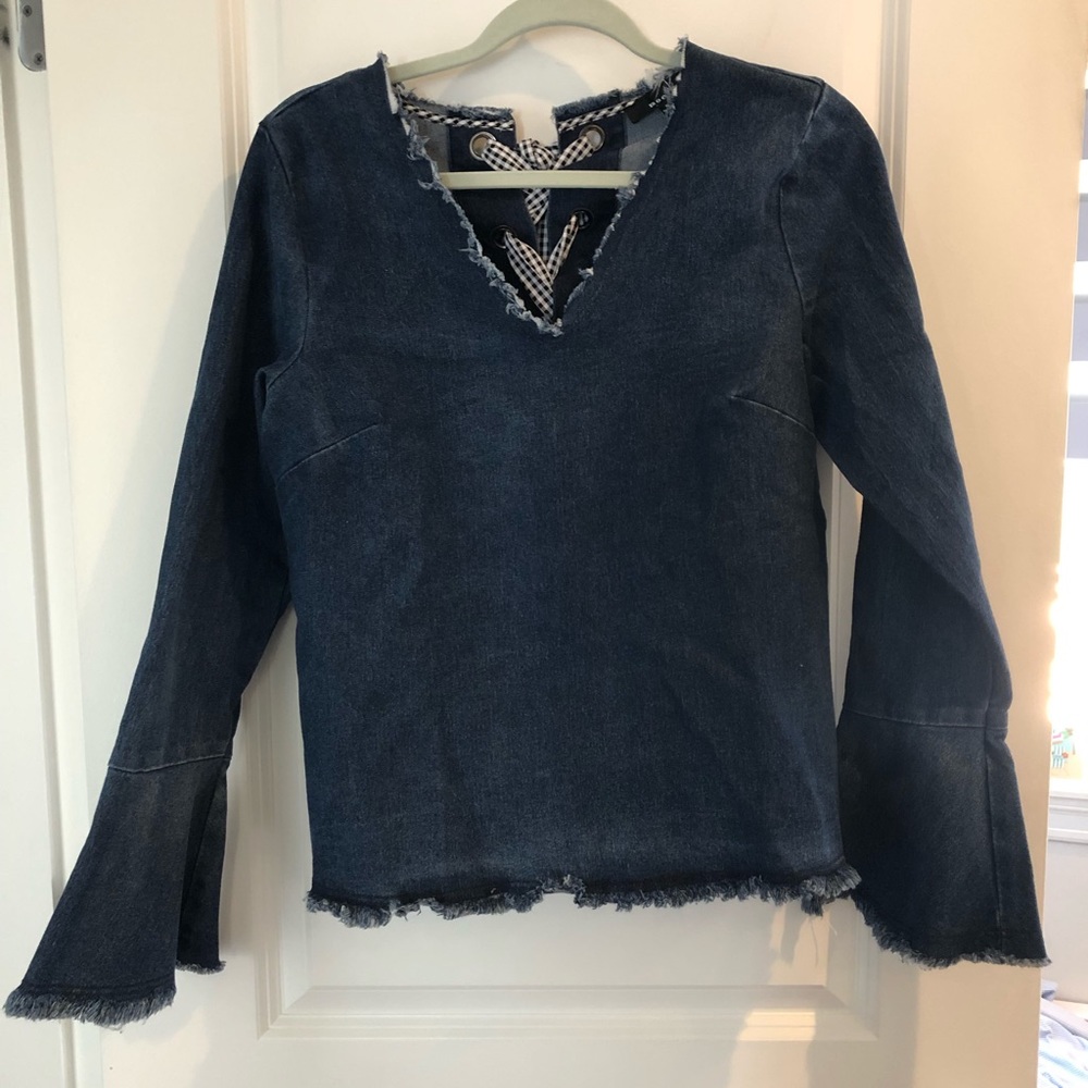 Denim Long Sleeve with Gingham Accent